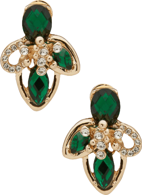 Green Petal Stone Cluster Ez Comfort Clip Earrings