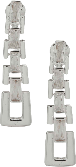 Cubic Zirconia Stone Link Linear Ez Comfort Clip Earrings