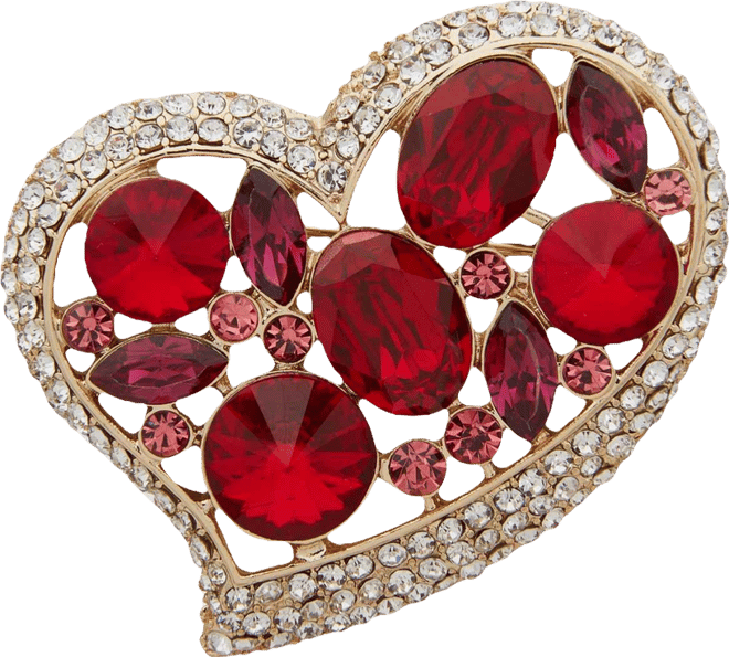 Gold-Tone Cluster Stone Heart Pin