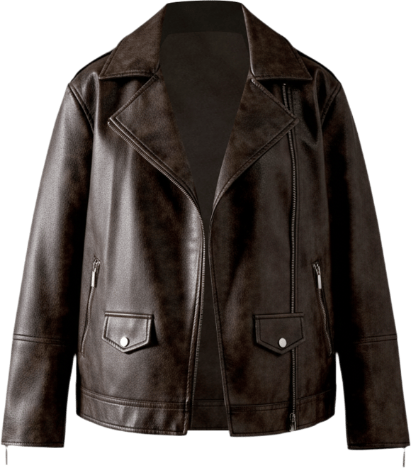 Women's Oversized Whipstitch Leather Look Jacket
