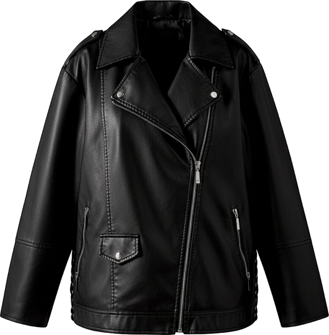 Women's Oversized Whipstitch Leather Look Jacket