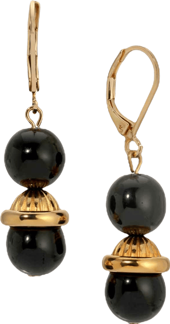Jet Gold Bead Drop Lever Back Earrings