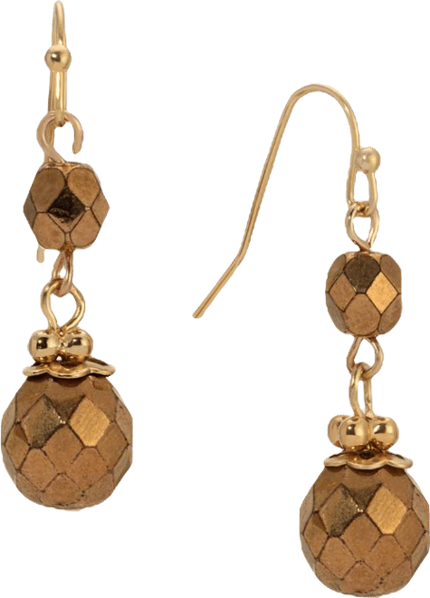 Round Bronze Bead Drop Wire Earrings
