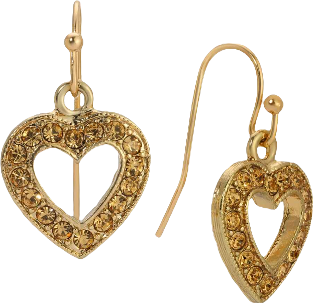 Gold Tone Heart Bead Drop Wire Earrings