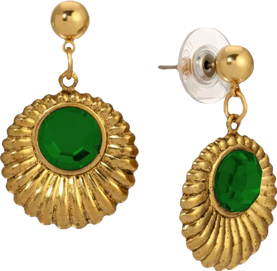 Gold Tone Crystal Drop Round Earrings