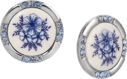 Round Blue Floral Crystal Stud Earrings