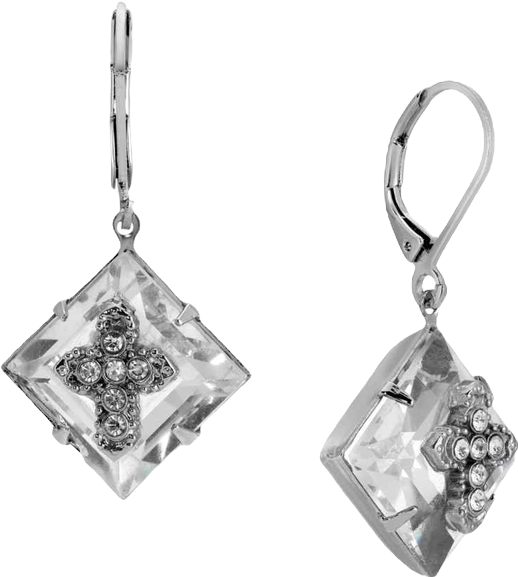 Square Crystal Cross Lever Back Earrings