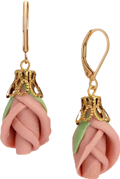 Pink Porcelain Rose Bud Earrings