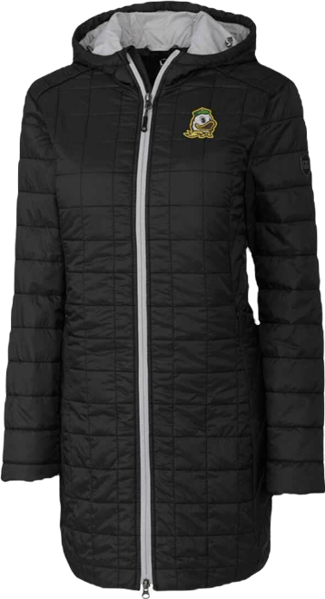 Women's Black Oregon Ducks Rainier PrimaLoft Eco Hooded Long Coat