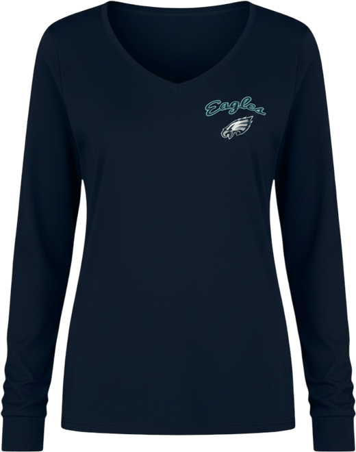 Women's Black Philadelphia Eagles Marathon Knit Long Sleeve Lightweight V-Neck Lounge Top