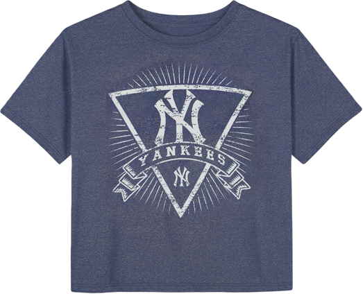 Women's Heather Navy New York Yankees Distressed Quest Boxy Cropped Top