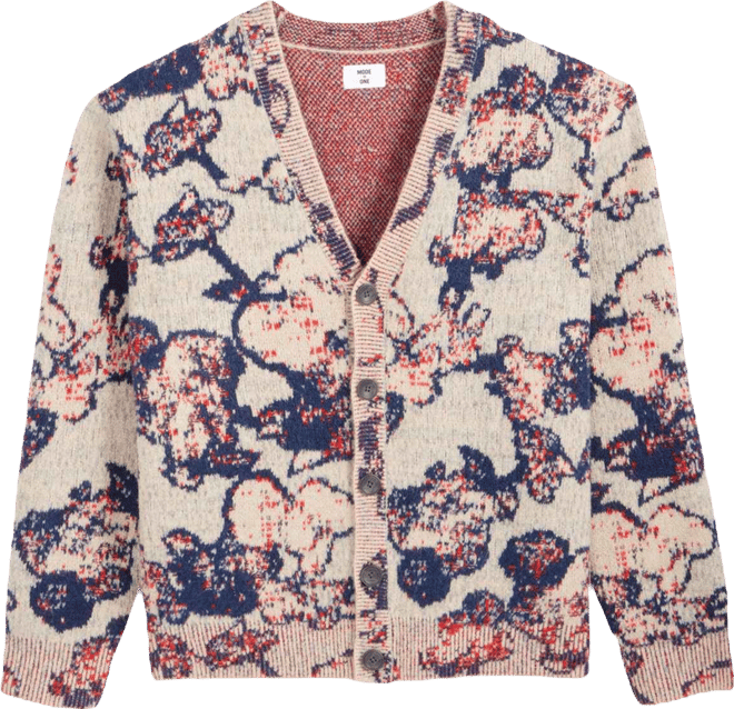 Men's Relaxed Fit Long Sleeve Abstract Floral V-Neck Cardigan Sweater, Macy's Exclusive