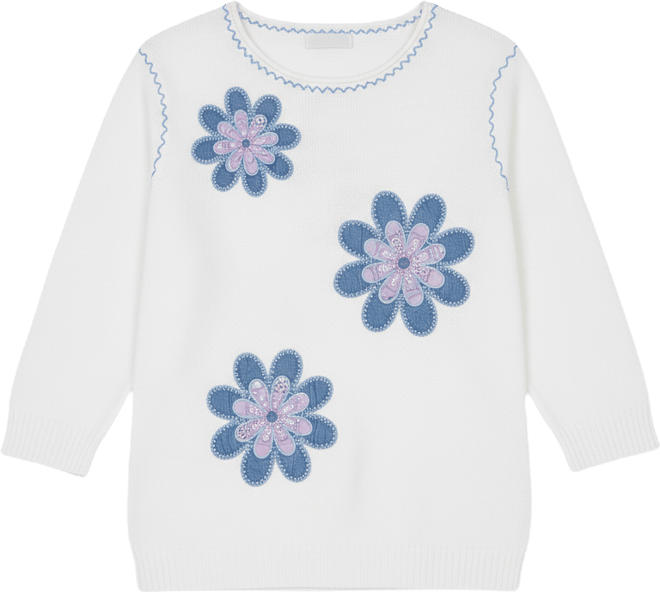 Petite Hilton Head Denim Floral Applique Henley Top