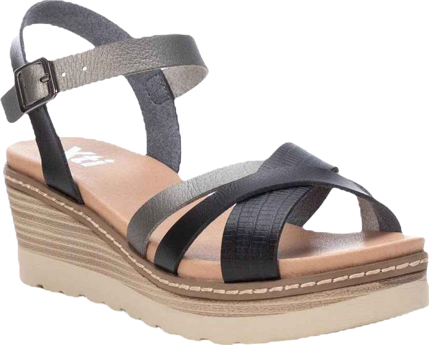 Women's Wedge Sandals By , Black With Silver Accent