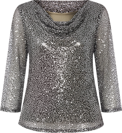 Women's Drape Neck Sequin Blouse