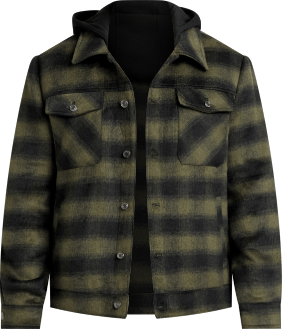 Men's Long-Sleeve Check Print Shirt Jacket