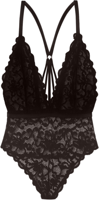 High Leg Lace Lingerie Teddy with Caged Back Detail