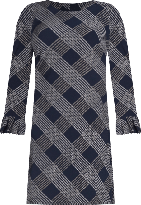 Women's Plaid 3/4-Sleeve Shift Dress