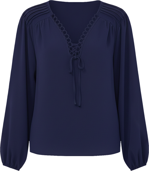 Women's Circular Trim Pin-Tuck Long Sleeve Blouse