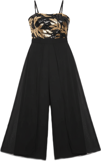 Plus Size Sequined Overlay Jumpsuit