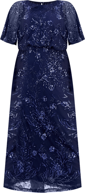 Plus Size Round-Neck Blouson Sequin Dress