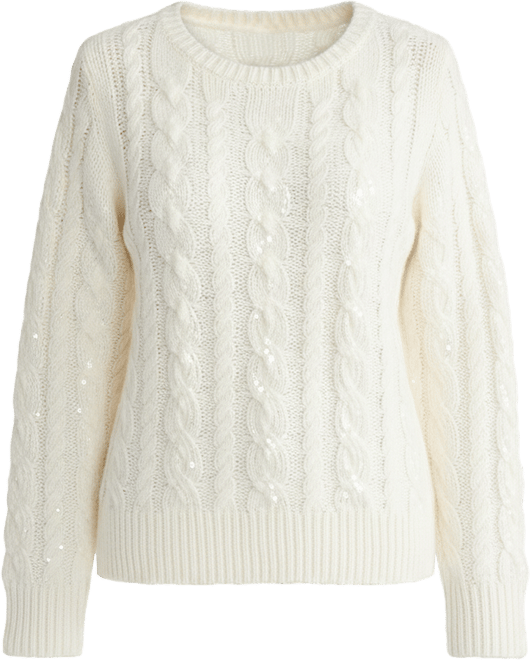 Women's Sequin Cable Knit Crewneck Sweater