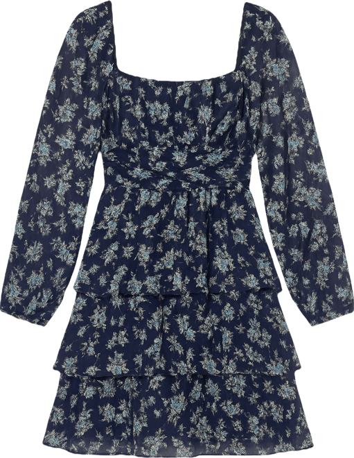 Juniors' Long-Sleeve Pleated Waist Dress