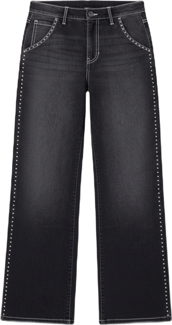Juniors' Studded Wide-Leg Jeans