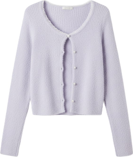 Juniors' Eyelash Faux-Pearl Button-Front Cardigan