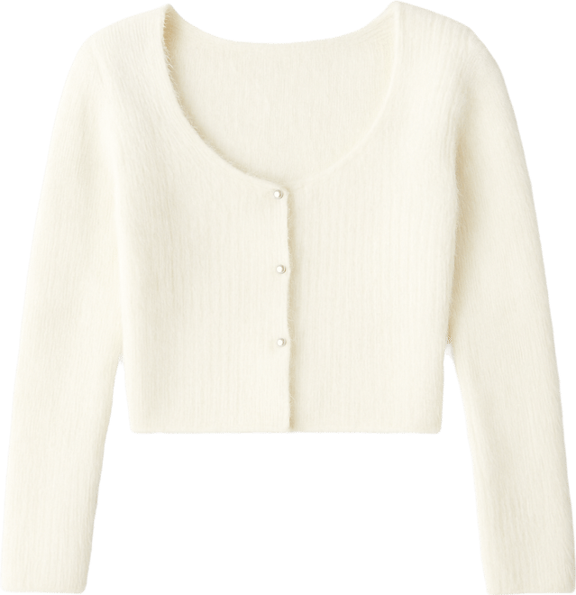 Juniors' Eyelash Faux-Pearl Button-Front Cardigan
