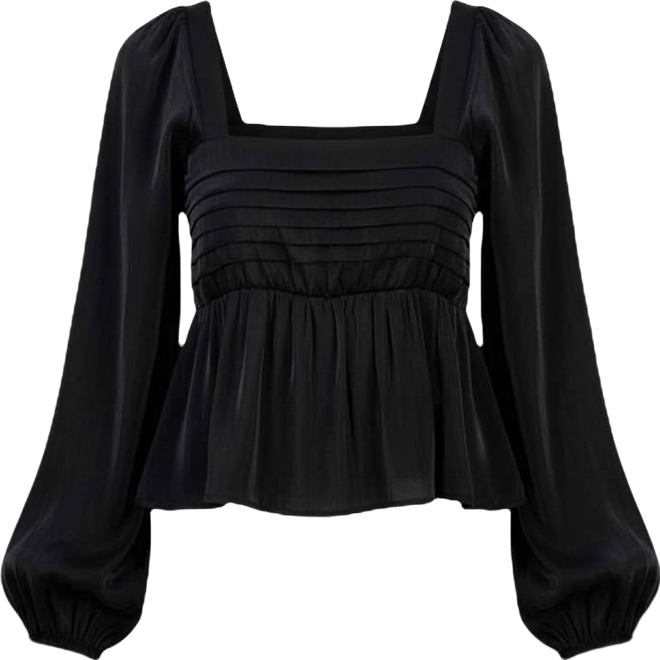 Juniors' Long-Sleeve Pintuck Bust Woven Top