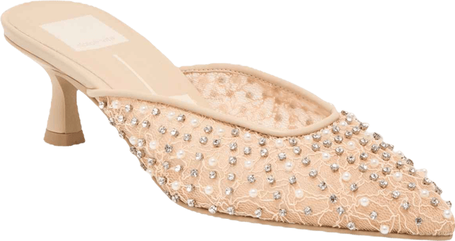 Women's Cleo Imitation Pearl Pointed Toe Mule Pumps