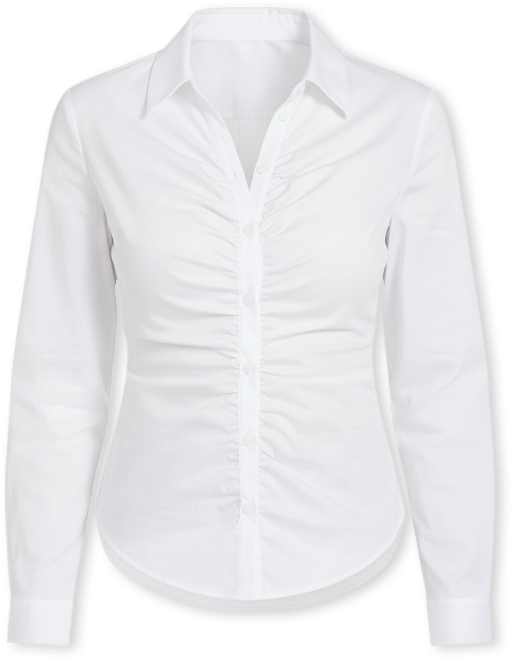 Women's Shirred Long-Sleeve Collared Shirt