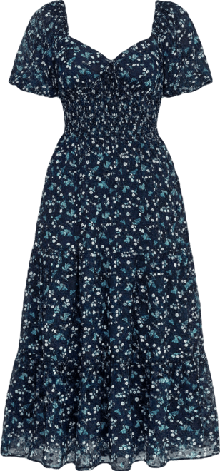 Juniors' Puff Sleeve Smocked Waist Dress