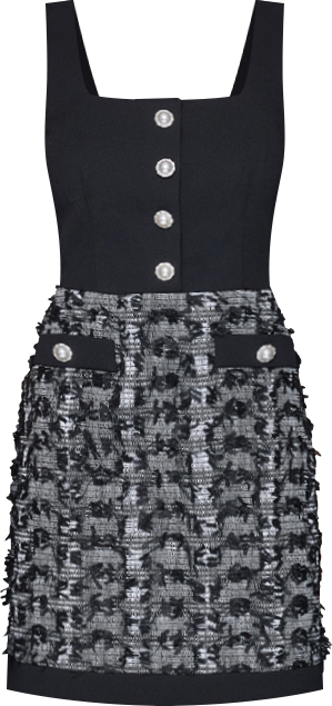 Women's Contrast Tweed and Knit Button Front A Line Dress