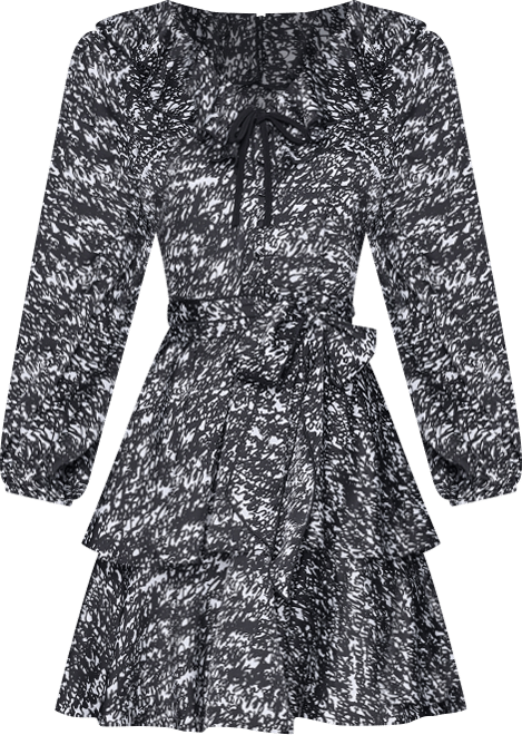 Women's Printed Satin Ruffle V-Neck Dress