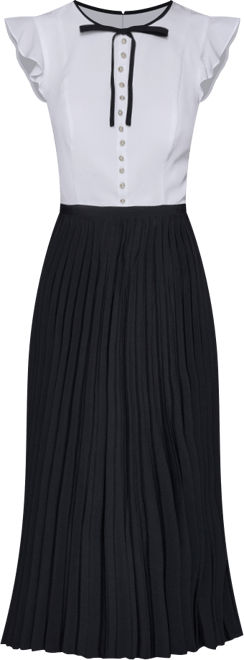 Women's Silky Crepe Midi Dress with Pleated Skirt