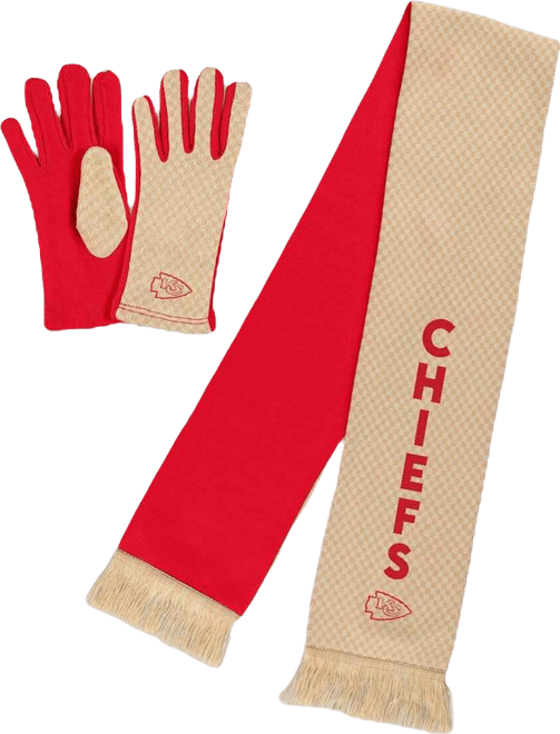 Women's Kansas City Chiefs Tonal Microcheck Scarf Glove Set