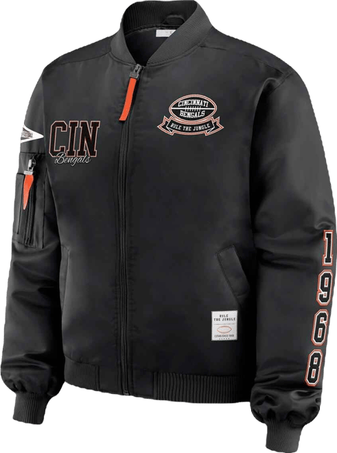 Women's Black Cincinnati Bengals Patch Full-Zip Bomber Jacket