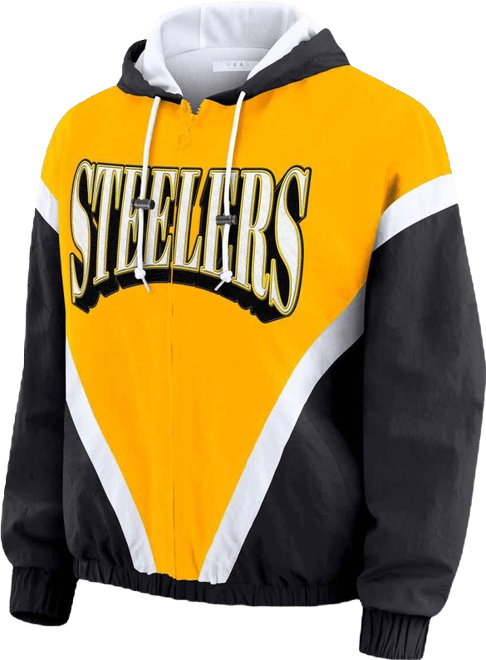 Women's Gold/Black Pittsburgh Steelers Retro Crinkle Full-Zip Hoodie Windbreaker
