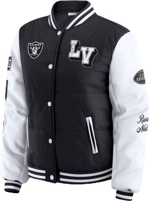 Women's Black Las Vegas Raiders Varsity Full-Snap Puffer Jacket