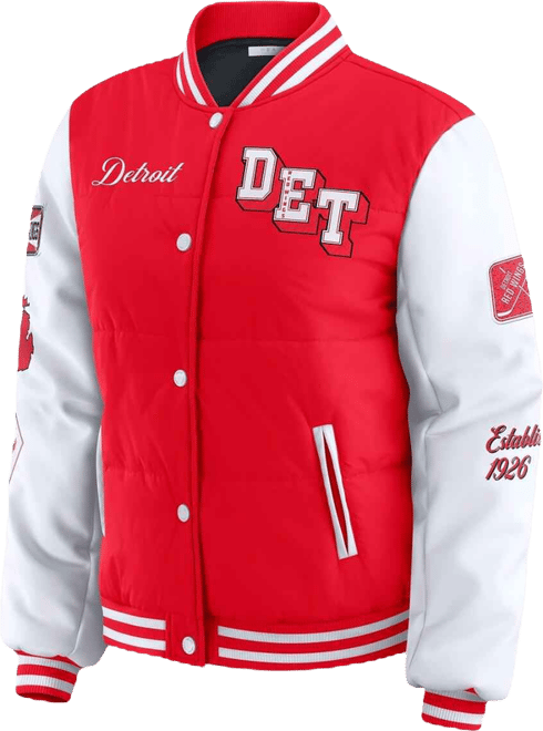 Women's Red/White Detroit Red Wings Varsity Full-Snap Puffer Jacket