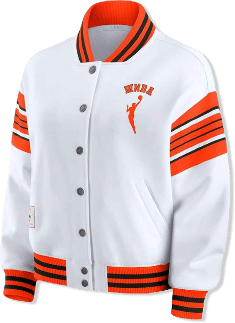 Women's White/Orange Wnba Full-Snap Fleece Sweatshirt Jacket