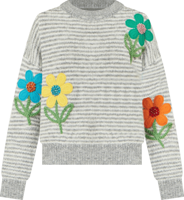 Women's Striped Relaxed Fit Jumper With Flowers