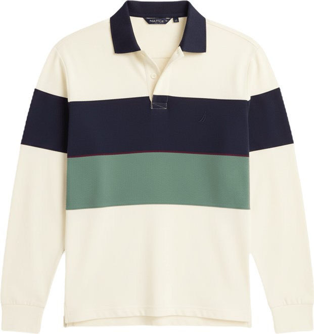 Men's Color Block Long Sleeve Polo Shirt