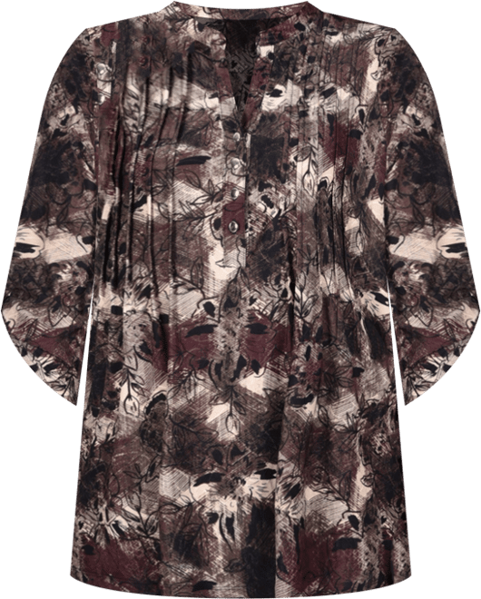 Plus Size 3/4 Roll Tab Sleeve Y-Neck Top