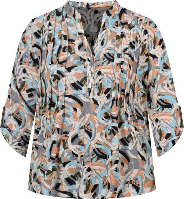 Plus Size 3/4 Roll Tab Sleeve Y-Neck Top