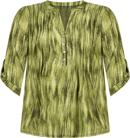 Plus Size 3/4 Roll Tab Sleeve Y-Neck Top