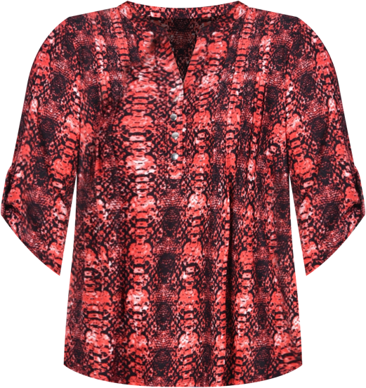 Plus Size 3/4 Roll Tab Sleeve Y-Neck Top