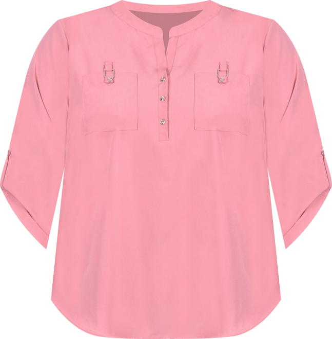 Plus Size 3/4 Tabbed Sleeve Y Neck Top